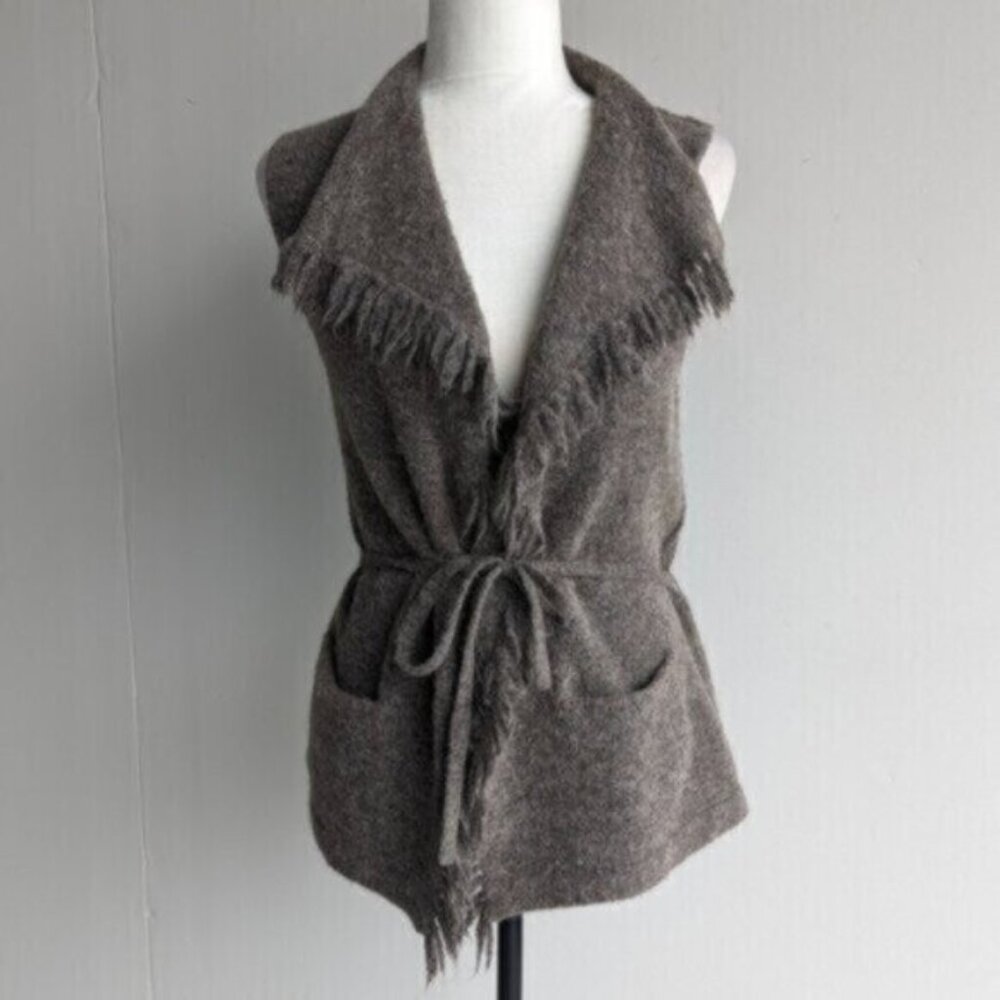 Aritzia Wilfred Free Alpaca Wool Blend Fei Fei vest, fringe tie waist
